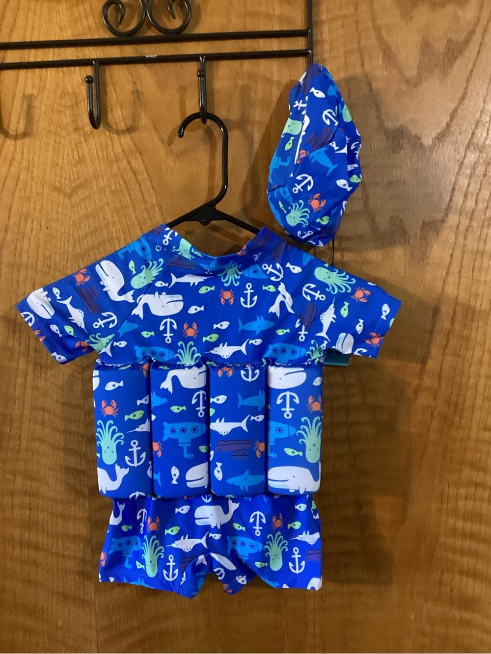Kids' Blue Ocean Print One-Piece Swim Suit with Float Panels